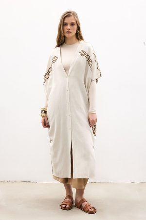 LİNEN EMBROİDERED SLEEVELESS KİMONO