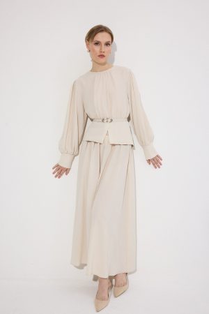 BELT DETAILED TUNIC SKIRT SET